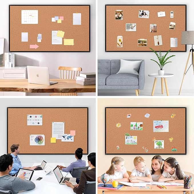 Board2by Extra Large Cork Bulletin Board 96" X 48", Black Aluminum Framed 8'x4' Corkboard for Wall, Wall Mounted Notice Pin Board with 18 Push Pins for School, Home & Office