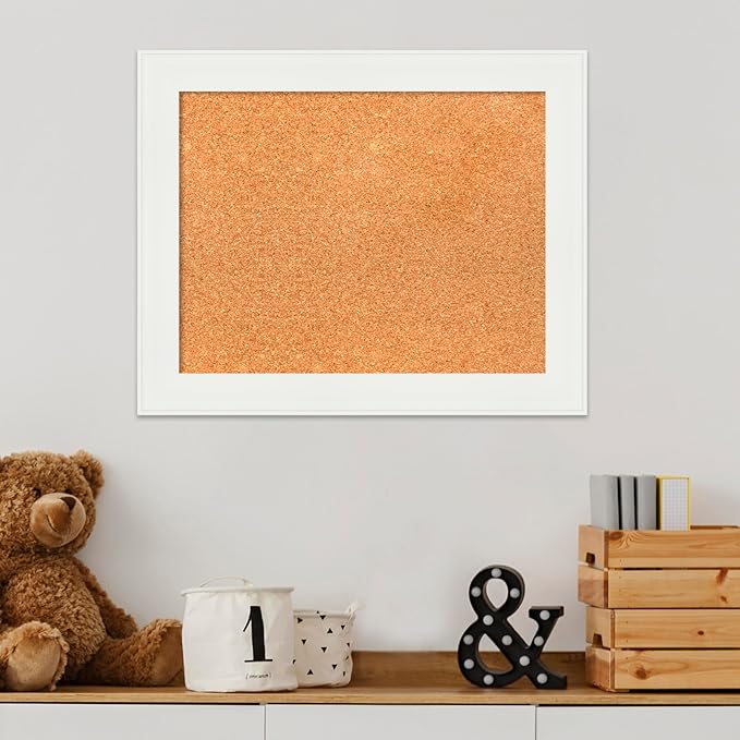 Amanti Art Natural Cork Board for Wall, 17x21 Vision Board with White Frame, Small Corkboard Office Decor for Home Organization, Casual Corkboard Pinboard to Display Items for Home Organization in