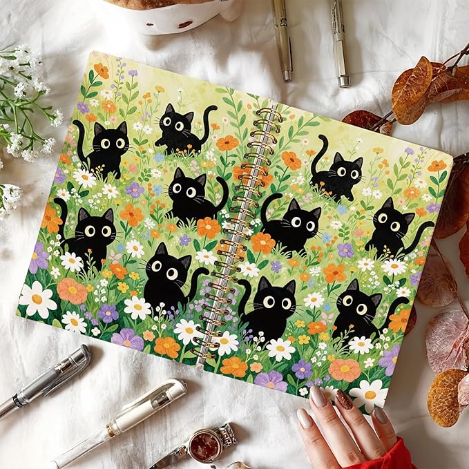 LIANHW Cute Cat Journals Notebook, Cute Notebooks for School Aesthetic, Cat Lover Gifts Notebooks for Note Taking, Cat Mom Lady Gifts for Women Journal, Black Kittens Journal 5.5x8.3 Inch