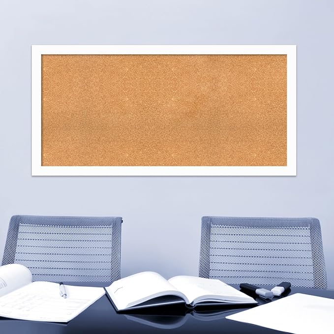 Amanti Art Natural Cork Board for Wall, 27x55 Vision Board with White Frame, Oversize Corkboard Office Decor for Home Organization, Casual Corkboard Pinboard to Display Items for Home Organization in