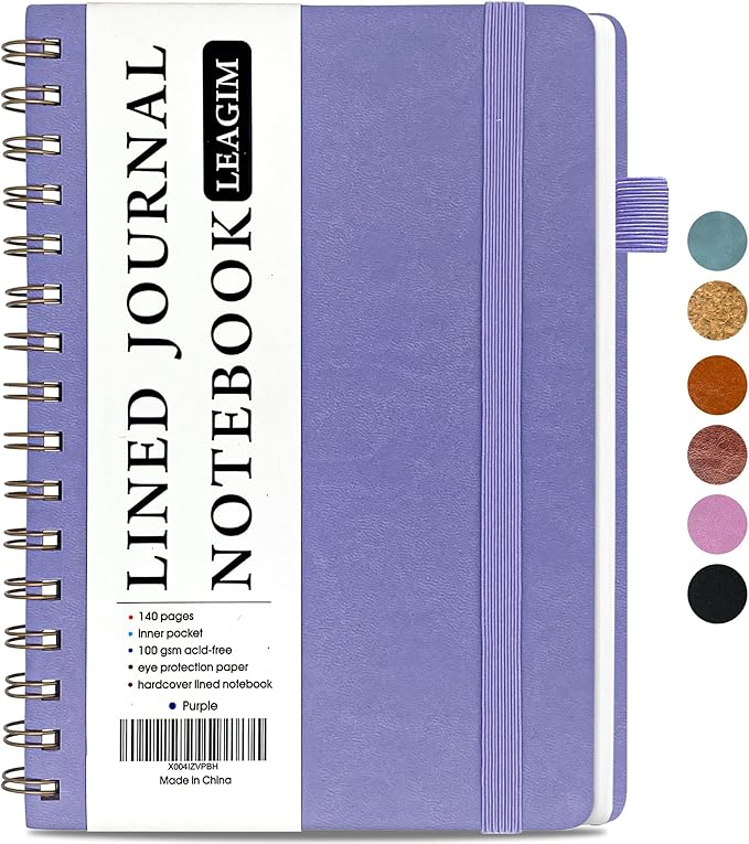 Lined Spiral Journal Notebook for Women & Men, College Ruled Hardcover Notebook for Work & Note Taking, Journals for Writing, 100 GSM, Business, School, 140 Pages, A5(5.8"x8.5") - Purple
