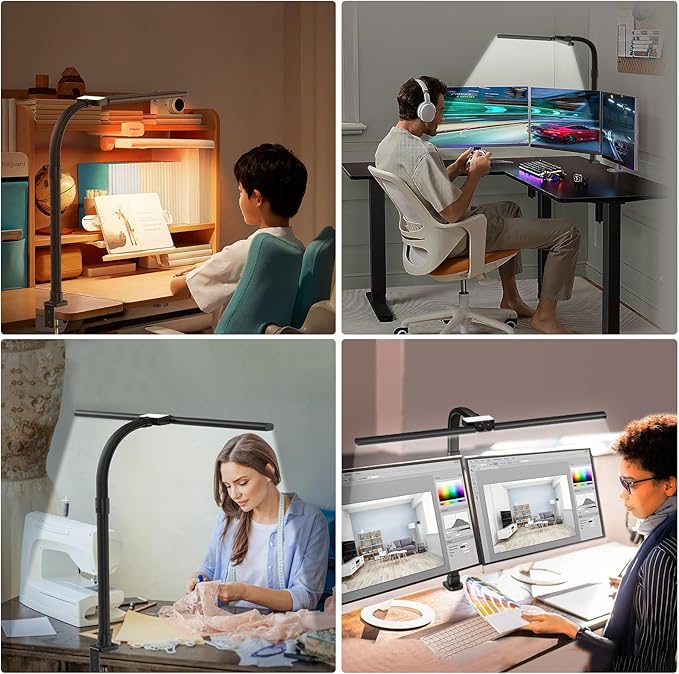 Led Desk Lamp for Home Office,24W Bright Eye-Caring Desk Light with Clamp,5 brightness and 5 temperatures Dimmable Workbench Task Light, Adjustable Gooseneck Table Lamp for Monitor Study(black)