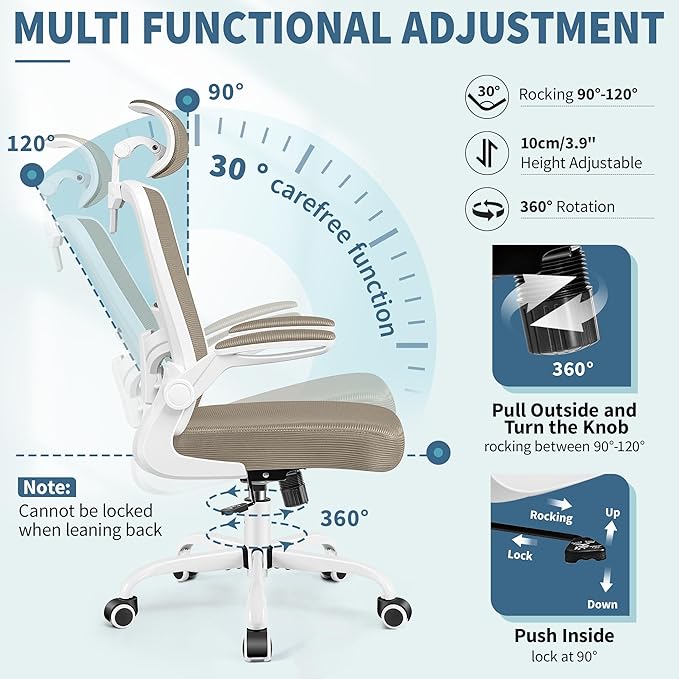 FelixKing Ergonomic Office Chair, Headrest Desk Chair Office Chair with Adjustable Lumbar Support, Home Office Swivel Task Chair with High Back and Armrest, Adjustable Height Gaming Chair(Khaki)