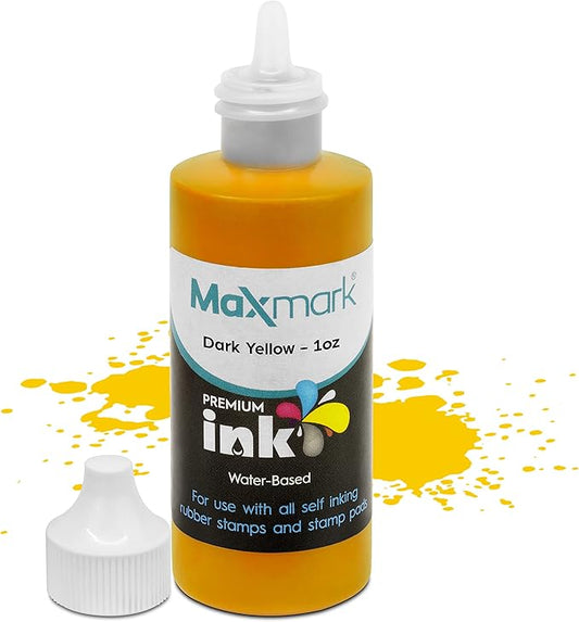 MaxMark Premium Refill Ink for self Inking Stamps and Stamp Pads, Dark Yellow Color - 2 oz.