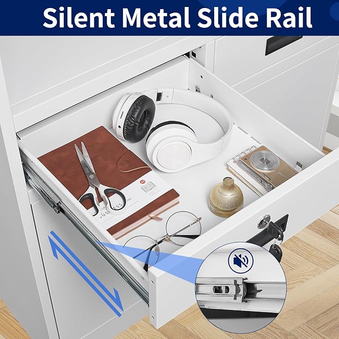 Yizosh Locking Cabinet with 2 Drawers, Metal Storage Cabinet with Locking Doors and Shelves - 41.3" Steel Lockable Storage Cabinet, Metal Cabinet for Home Office, Garage, School (White)