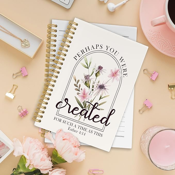 Floral Christian Spiral Notebook, Boho Bible Journaling Notebooks for Women Girls, Religious Hardcover Journals for Office 160 Pages 5.5 x 8.3 Inch, Scripture Gifts for Women Faith