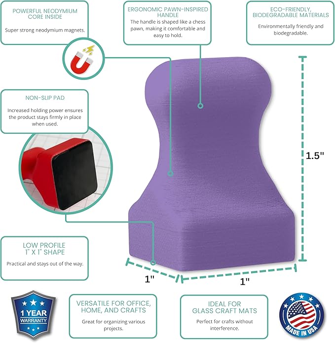 Glassboard Studio MiniPawn Magnet - Strong Neodymium Rare Earth Magnets for Fridge, Whiteboard, Locker & Magnetic Glassboards - Crafting & Office Use - Strong Fridge Magnets (Periwinkle Purple, 12)