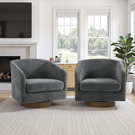 UIXE Swivel Accent Chairs Set of 2, Chenille Upholstered Barrel Chair for Living Room, Comfy Round Armchair Single Sofa Bedroom Reading Seat - 31" W, Gray