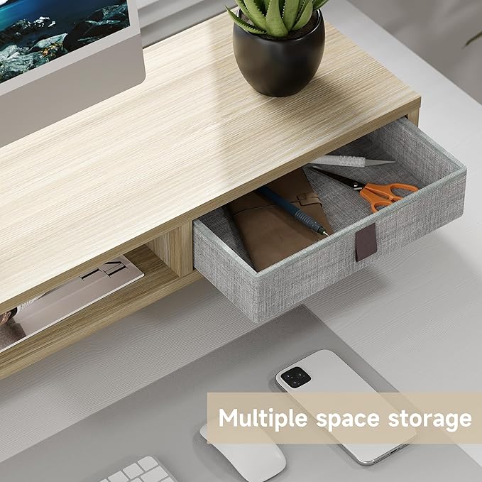 Fenge Monitor Stand, Dual Monitor Stand with 2 Drawers, Monitor Riser for 2 Monitors, Adjustable Height Computer Stand, Office Monitor Stands for Desk, Laptop, PC, TV, Printer