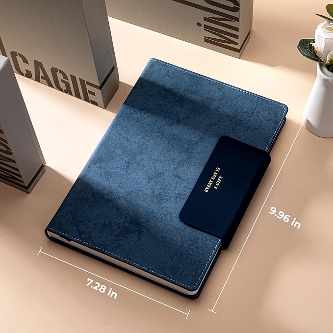 Leather Journal for Men 320 Pages B5 Large Journaling Notebooks with 100 GSM Thick Paper Journals for Writing Notebook for Men & Women with Buckle Closure Work Diary, 7.28" x 10.23", Blue