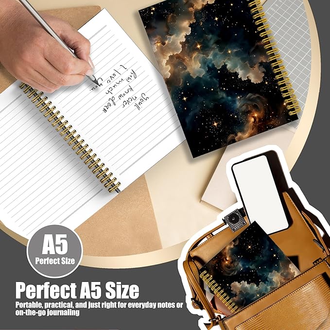 Witchy Starry Night Sky Notebook Journal, Nebula Stars Galaxy Space Journal for Women Men, Aesthetic Spiral Notebook 5.5x8.3, Witchy Office School Supplies