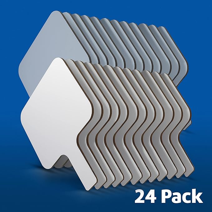 Flipside Products Rectangular Dry Erase Answer Paddles w/Black Dry Erase Marker and Erasers, Auction, Handheld Whiteboard, Handle Response Board, 72 Pieces, Set of 24