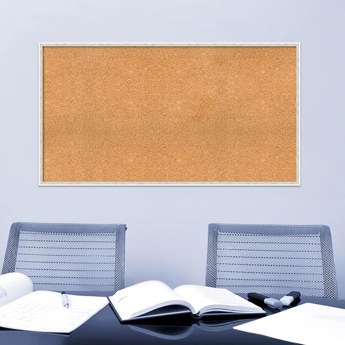 Amanti Art Natural Cork Board for Wall, 29x53 Vision Board with White Frame, Oversize Corkboard Office Decor for Home Organization, Modern Corkboard Pinboard to Display Items for Home Organization in