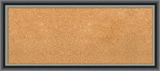Amanti Art Natural Cork Board for Wall, 15x33 Vision Board with Black Wood Frame, Medium Corkboard Office Decor for Home Organization, Modern Contemporary Corkboard Pinboard to display items for home