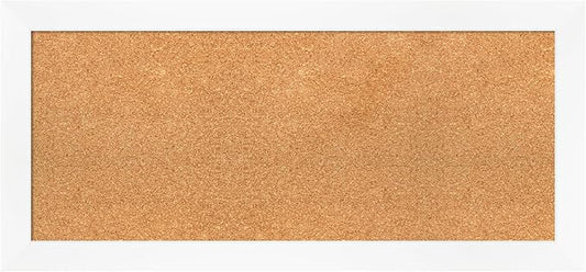 Amanti Art Natural Cork Board for Wall, 17x37 Vision Board with White Frame, Medium Corkboard Office Decor for Home Organization, Modern Corkboard Pinboard to Display Items for Home Organization in