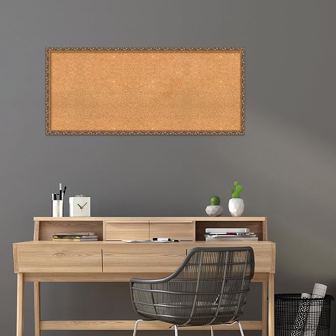 Amanti Art Natural Cork Board for Wall, 22x50 Vision Board with Bronze Frame, Oversize Corkboard Office Decor for Home Organization, Traditional Corkboard Pinboard to Display Items for Home