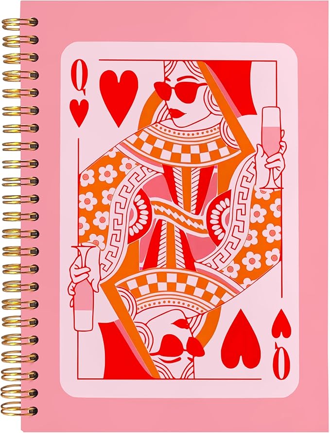 BearCake Funny Pink Queen of Hearts Notebook Journal, Preppy Notebook, Pink Aesthetic Notebooks, Pink Office Supplies, Hardcover Spiral Notebook 5.5x8.3, Pink Desk Accessories for Women Office