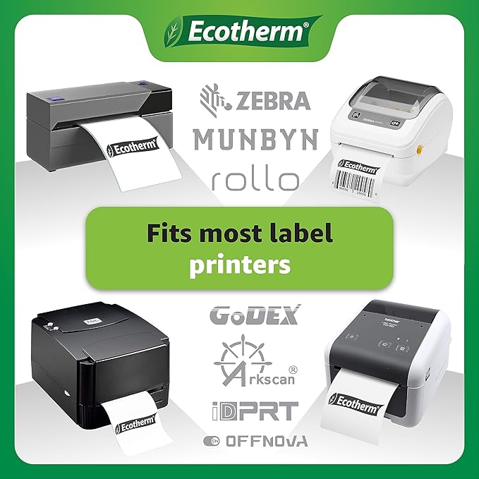 4" x 2" Thermal Labels | 4 Rolls | 3040 Labels | fits Zebra, Munbyn, Rollo, Godex, Arkscan, iDPRT, Offnova Thermal Label Printers and More | Blank White Adhesive Stickers by Ecotherm