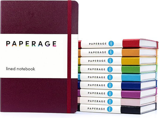 PAPERAGE Lined Journal Notebook, 10 Pack, (Bright Rainbow), 160 Pages, Medium 5.6 in x 8 in - 100 GSM Thick Paper – Hardcover Journaling Notebook for Work, School & Note Taking