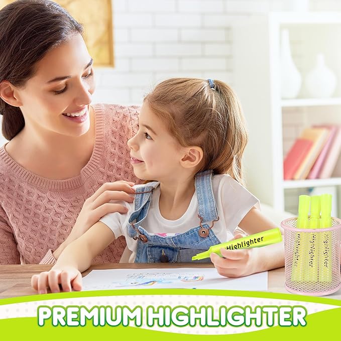 Qilery 30 Pack Highlighters Bulk, Tank Style Chisel Tip Highlighters Markers Quick Drying for Kids and Adult Coloring, Classroom Home Office School Supplies (Yellow)