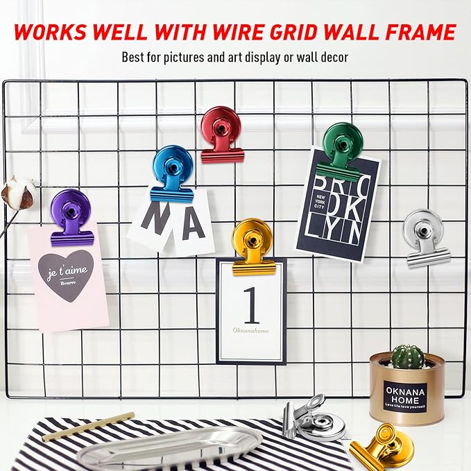 FINDMAG 12 Pack Magnetic Clips for Photo Display and Picture Hanging, Strong Fridge Magnets, Scratch-Free Heavy Duty Magnet Clips for Whiteboard, Kitchen, Office, School, Purple, 30mm Wide.