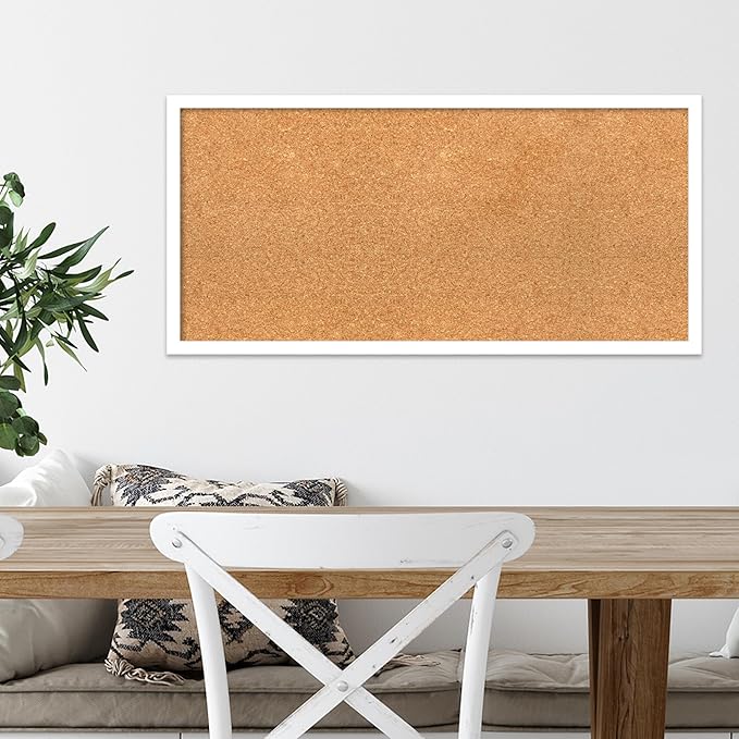 Amanti Art Natural Cork Board for Wall, 15x31 Vision Board with White Frame, Medium Corkboard Office Decor for Home Organization, Modern Corkboard Pinboard to Display Items for Home Organization in