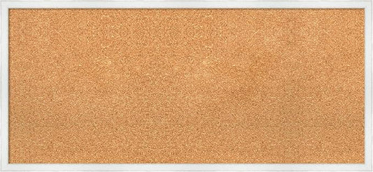 Amanti Art Natural Cork Board for Wall, 17x37 Vision Board with White Frame, Medium Corkboard Office Decor for Home Organization, Country Rustic Corkboard Pinboard to Display Items for Home