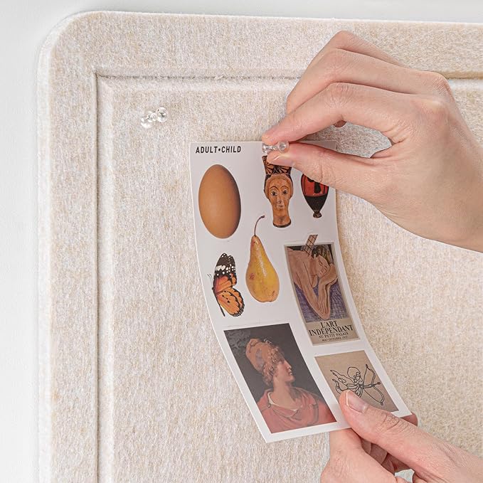 Large Bulletin Board - 48 x 36 Inches, Decorative Felt Pin Board for Wall - 4' x 3' Foldable Photo Display Board with Self-Adhesive Tape, Includes 20 Push Pins - Oatmeal
