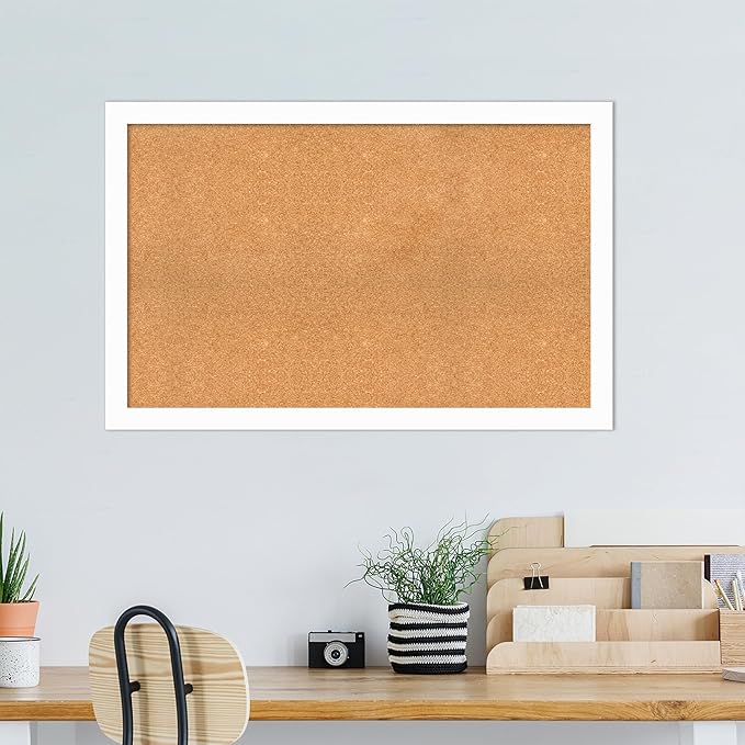 Amanti Art Natural Cork Board for Wall, 29x45 Vision Board with White Frame, Oversize Corkboard Office Decor for Home Organization, Casual Corkboard Pinboard to Display Items for Home Organization in