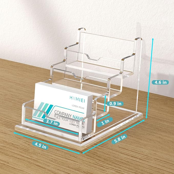 HIIMIEI Acrylic Business Card Display, Multiple Card Holder for Office, Home, Restaurant - 4 Slot 4 Tier