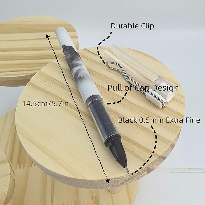 Fengtaiyuan LQB05P6 Straight Liquid Ballpoint Pen - Black Ink, 0.5mm Bullet Head, Smooth Writing, 6 Count (BlackLQB05P6)