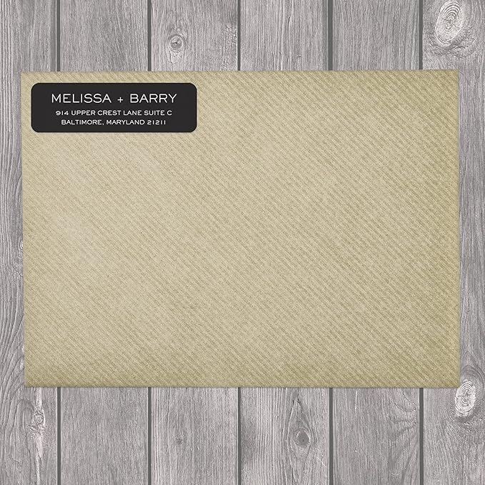 Striking Black Modern Rolled Address Labels/Roll of 500 Personalized Address Labels/Designer Return Address Stickers in Elegant Plastic Dispenser