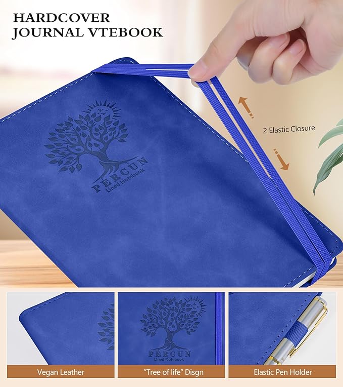 Lined Journal Notebook for Men & Women,200 Pages A5 Hardcover Leather Notebook (5.9"x8.5"), Travel Journal for Work, School, Business Writing, Note Taking, Notepad Diary (Navy)