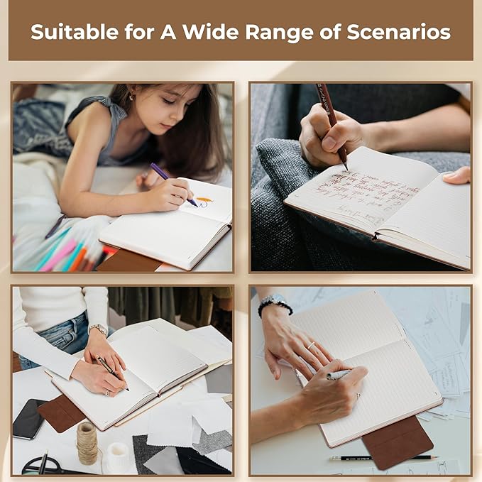 MINICAGIE Lined Leather Journals for Writing A5 Journaling Notebooks with 100 GSM Thick Paper Journal Notebook for Men & Women with Buckle Closure,Work Travel Note Taking Diary, 5.7" x 8.3", Brown