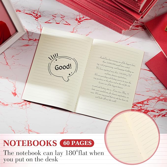 100 Pcs Kraft Notebook Journals 5.5 Inch x 8.3 Inch A5 Softcover Notebooks Bulk for Writing Sketch Office Notepad with 60 Pages 30 Sheets (Multicolor,Lined) (Red,Lined)