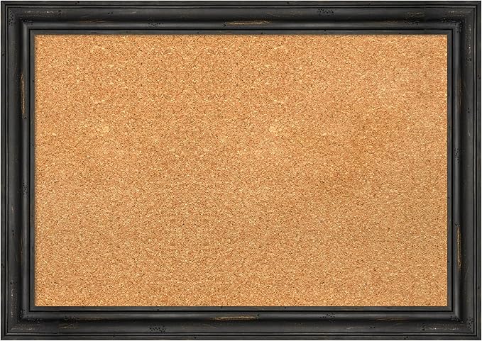 Amanti Art Natural Cork Board for Wall, 19x27 Vision Board with Black Wood Frame, Medium Corkboard Office Decor for Home Organization, Rustic Farmhouse Corkboard Pinboard to display items for home