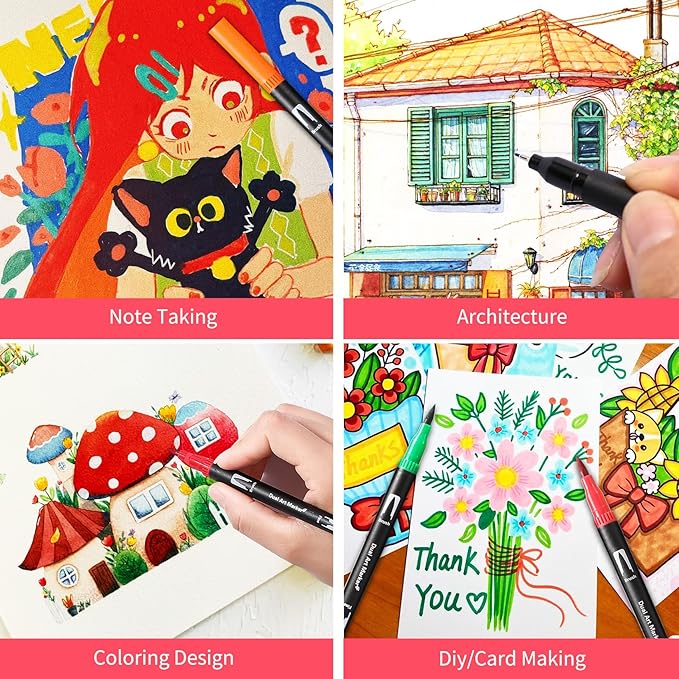 Double Brush Marker Pens, 120 Colors Art Markers Set with Fine Tip and Brush Tip for Kids Adult Coloring Book Hand Lettering Calligraphy Drawing Art Supplies Kit