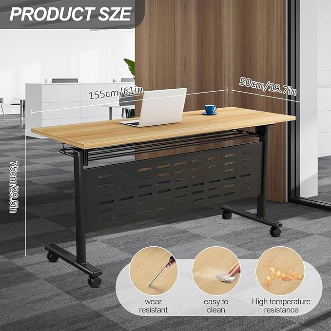Foldable Conference Table, Folding Conference Room Table with Wheels, Flip Top Mobile Training Table, Rolling Seminar Meeting Tables for Office Training Room Classroom (4pack 63in)