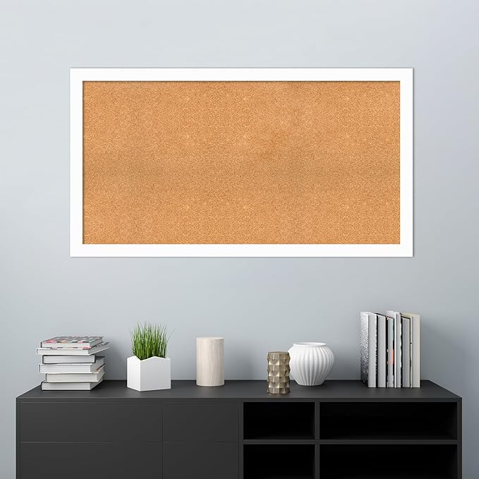 Amanti Art Natural Cork Board for Wall, 29x53 Vision Board with White Frame, Oversize Corkboard Office Decor for Home Organization, Casual Corkboard Pinboard to Display Items for Home Organization in
