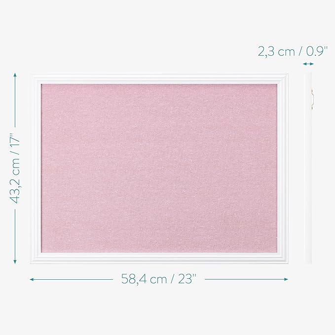 Navaris Framed Linen Bulletin Board - 17 x 23 inches Fabric Jewelry Organizer Pinboard for Wall Memory Memo Pin Board - Pink Linen with White Frame
