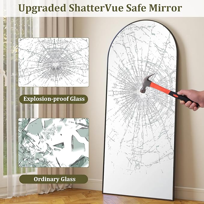 HARRITPURE 65"x24" Arched Full Length Mirror Free Standing & Wall-Mounted Full-Length Mirror with Stand Modern Black Mirror for Living Room Bedroom Cloakroom Aluminum Frame