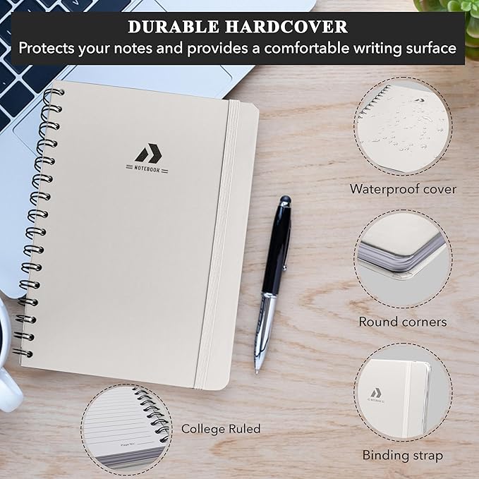 Lined Spiral Journal Notebook For Women & Men - Hardcover A5 Journal 170 Pages, Notebook for Work & Note Taking College Ruled Notebook - Beige