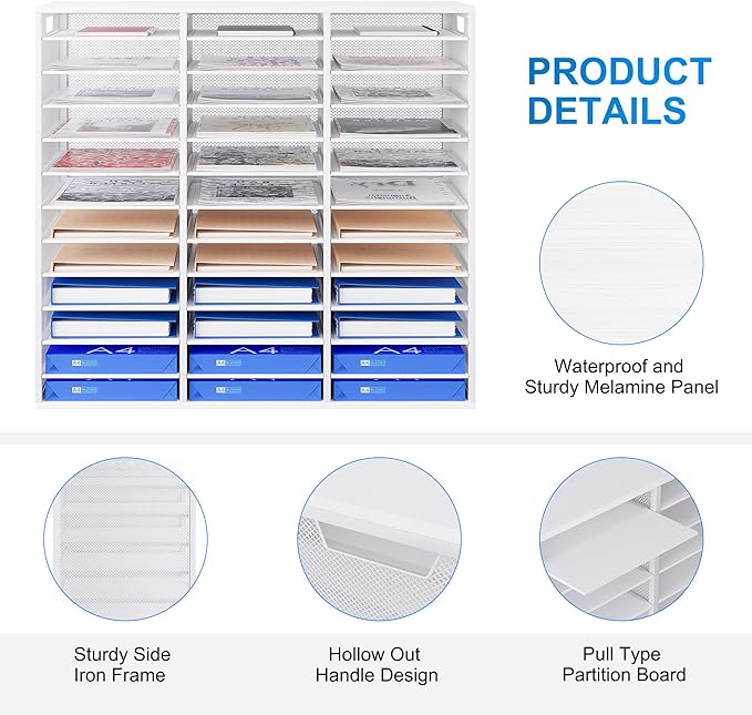 Mail Sorter Adjustable Countertop Mail Holder, Heavy Duty Literature Organizer, Student Mailbox for Classroom, Desktop Bill Paper Organizer for Office Home School, 36 Compartments, White