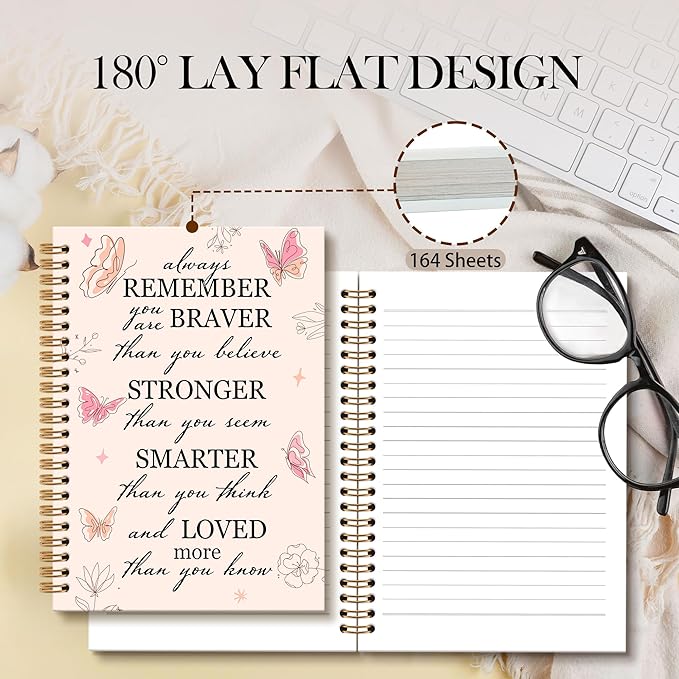 OINDADE Motivational Butterfly Notebook Journal, Inspirational Gifts Pink Spiral Notebook, You are Brave Motivational Notebooks Gifts for Women Girls, Positive Gifts School Office Supplies, 6x8.2In