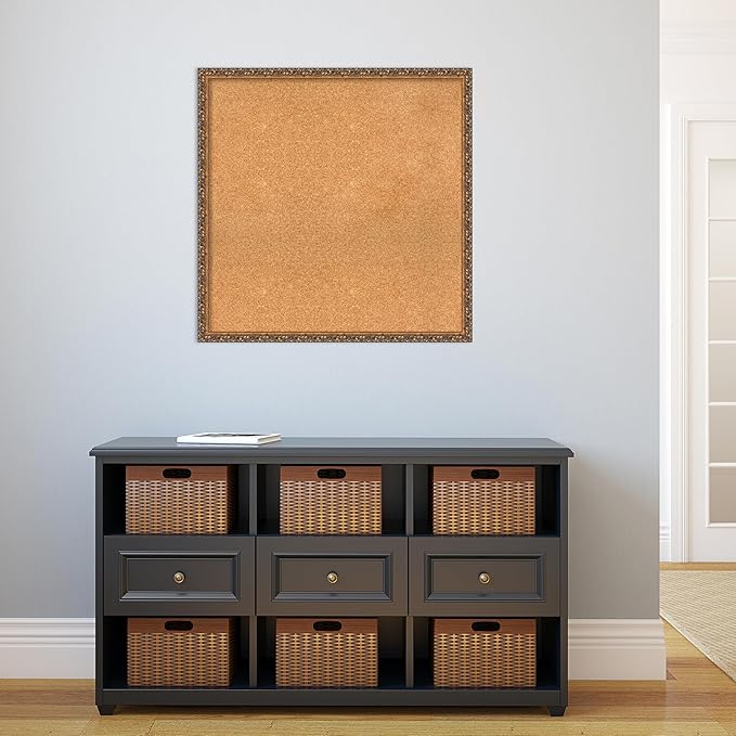 Amanti Art Natural Cork Board for Wall, 30x30 Vision Board with Bronze Frame, Large Corkboard Office Decor for Home Organization, Traditional Corkboard Pinboard to Display Items for Home Organization