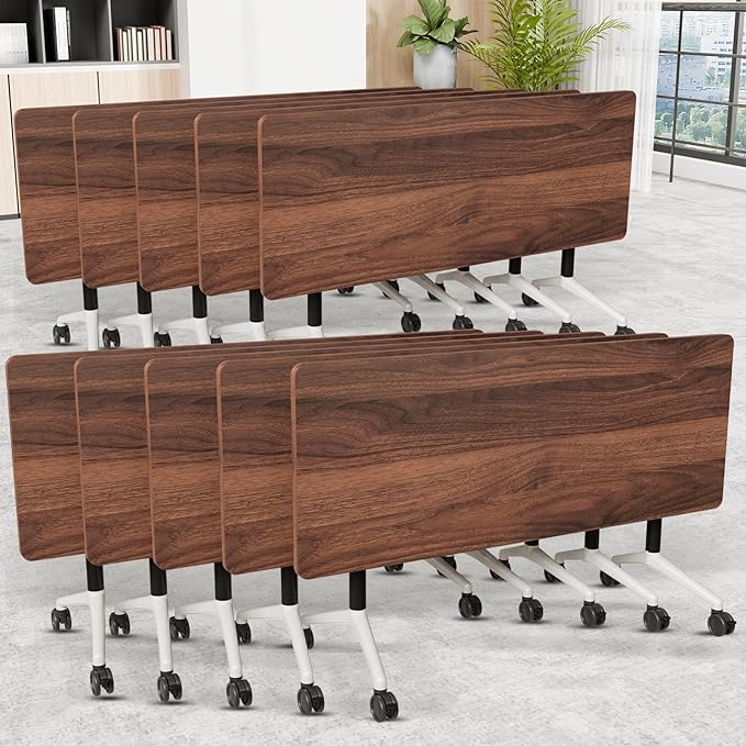 Folding Conference Room Table, Modern Conference Tables with Wheels, Large Rectangular Mobile Training Tables for Office Classroom, Foldable Modular Boardroom Seminar Table (10pack L63in)