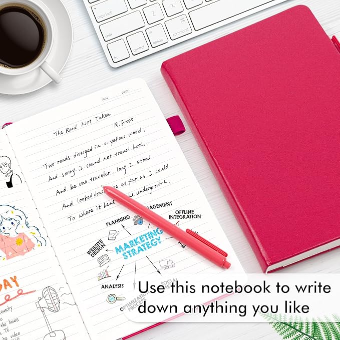 feela 3 Pack Notebooks Journals Bulk, Hardcover Notebook Classic Ruled Lined Journals with Pen Holder for Women Girls School Business Supplies, with 3 Black Pens, 120 GSM, 5.1”x8.3”, A5, Berry