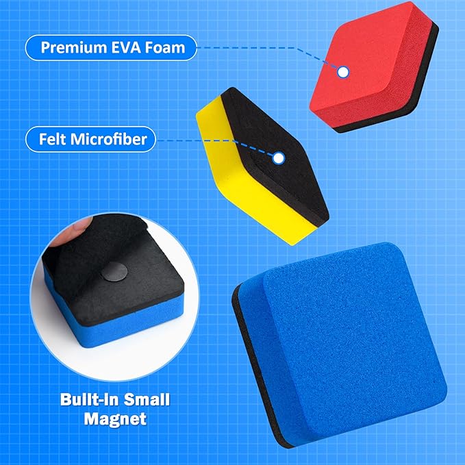 EAONE 48 Pack Dry Erase Eraser, Magnetic Whiteboard Cleaner Mini Chalkboard Cleansers for Classroom, School, Office, Home (4 Color Assorted, 1.97 x 1.97 Inch)