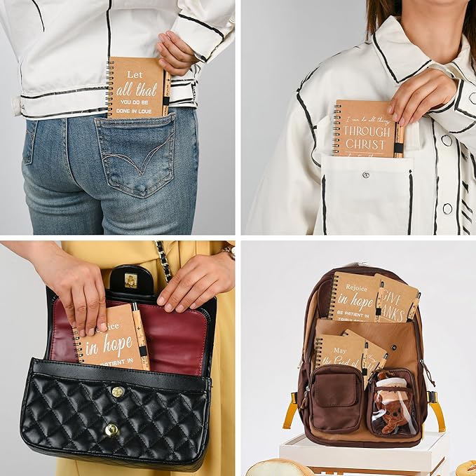 Christian Prayer Journal Spiral Notebooks Bulk with Pens - Small Notepads (4.13”x5.43”) - inspirational Gifts for Women men,Church Members & Bible Study Groups (30 sets Brown)