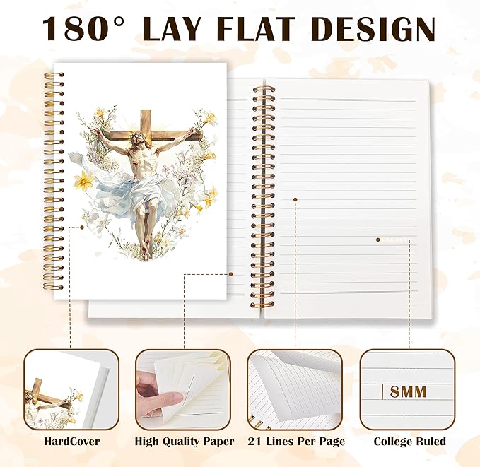 Qabliqo Christian Jesus Spiral Notebooks, Resurrection of Jesus Journals for Writing, Religious Christian Journal for Women Men, Faith Based Gifts Notebook for Note Taking, 5.5x8.3 Inch